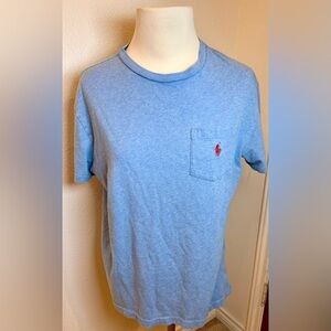 Polo Ralph Lauren Classic Fit Light Blue Cotton Crew Neck Pocket Tee–Size Small